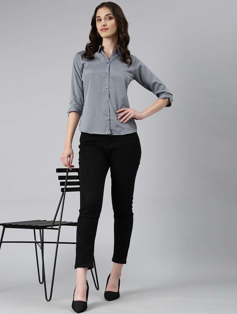 women grey polka dot cotton regular shirt - 20382933 -  Standard Image - 4