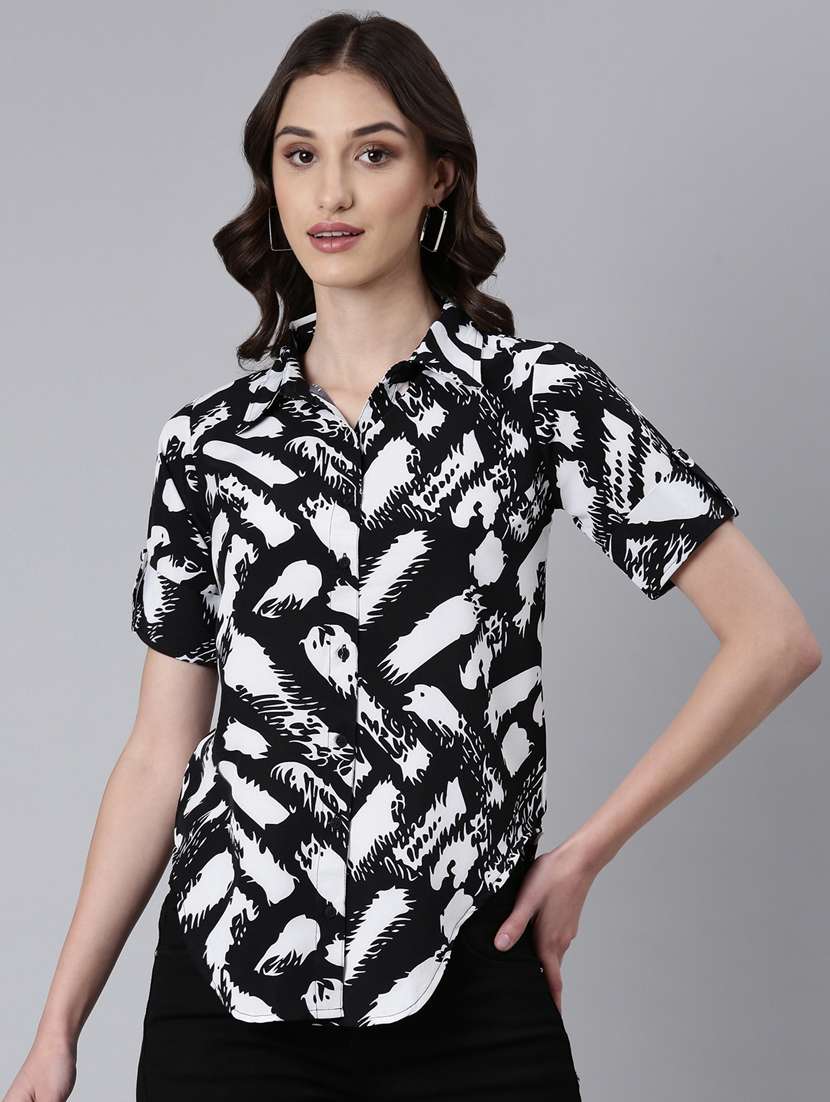 women multi color printed crepe regular shirt