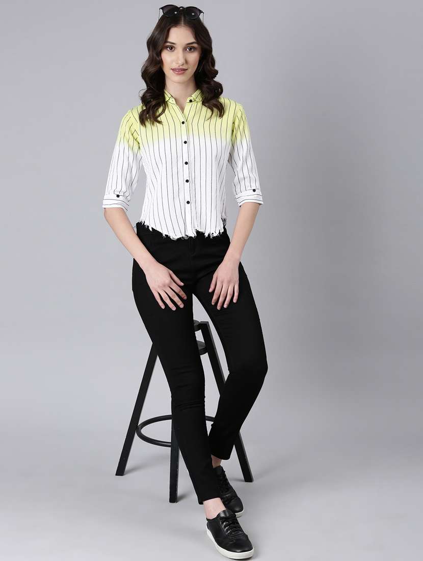 white cotton crop shirt - 20382941 -  Standard Image - 4