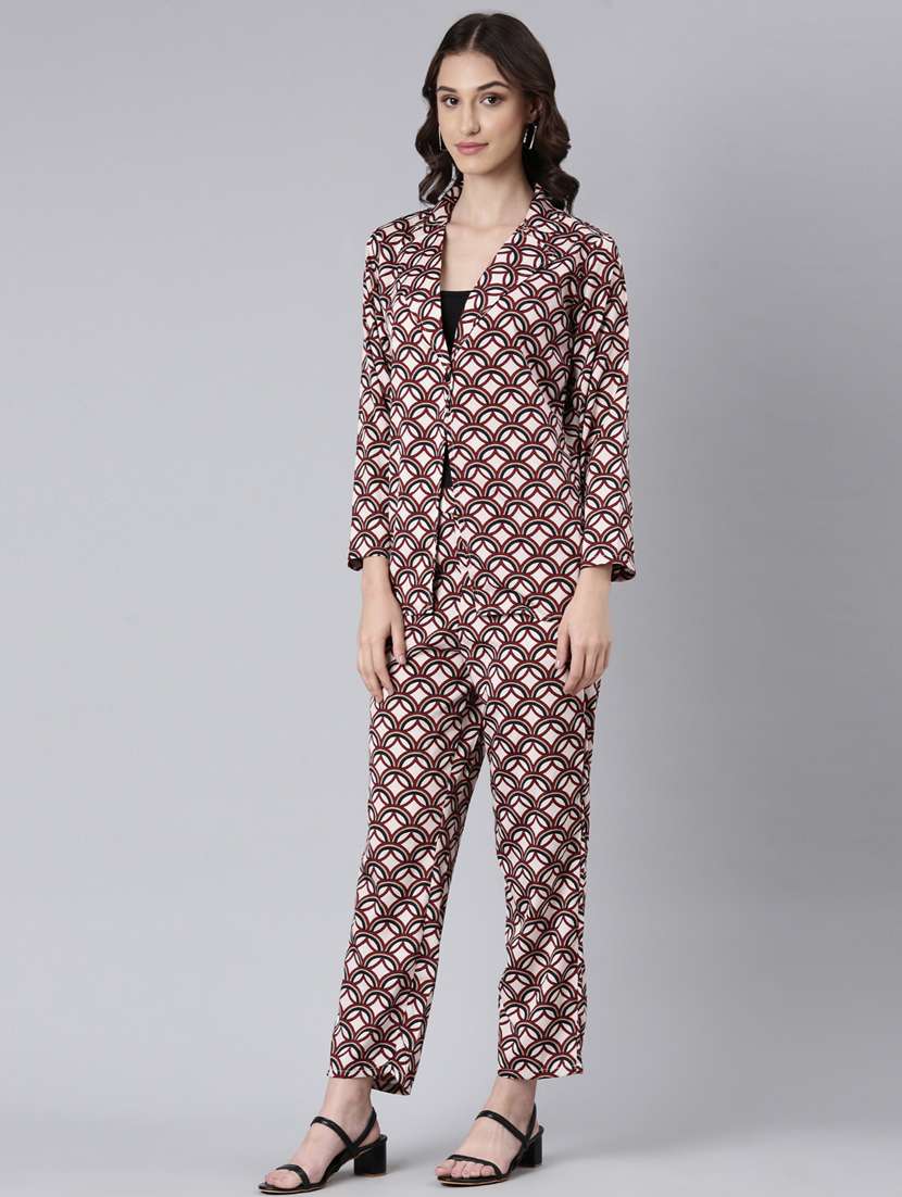 beige printed bottom and coat co-ord set - 20382946 -  Standard Image - 1
