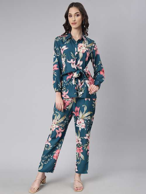 blue floral print shirt and trouser co-ord set - 20382952 -  Standard Image - 0