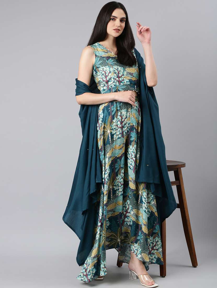 teal tropical print top and palazzos co-ord - 20382964 -  Standard Image - 4