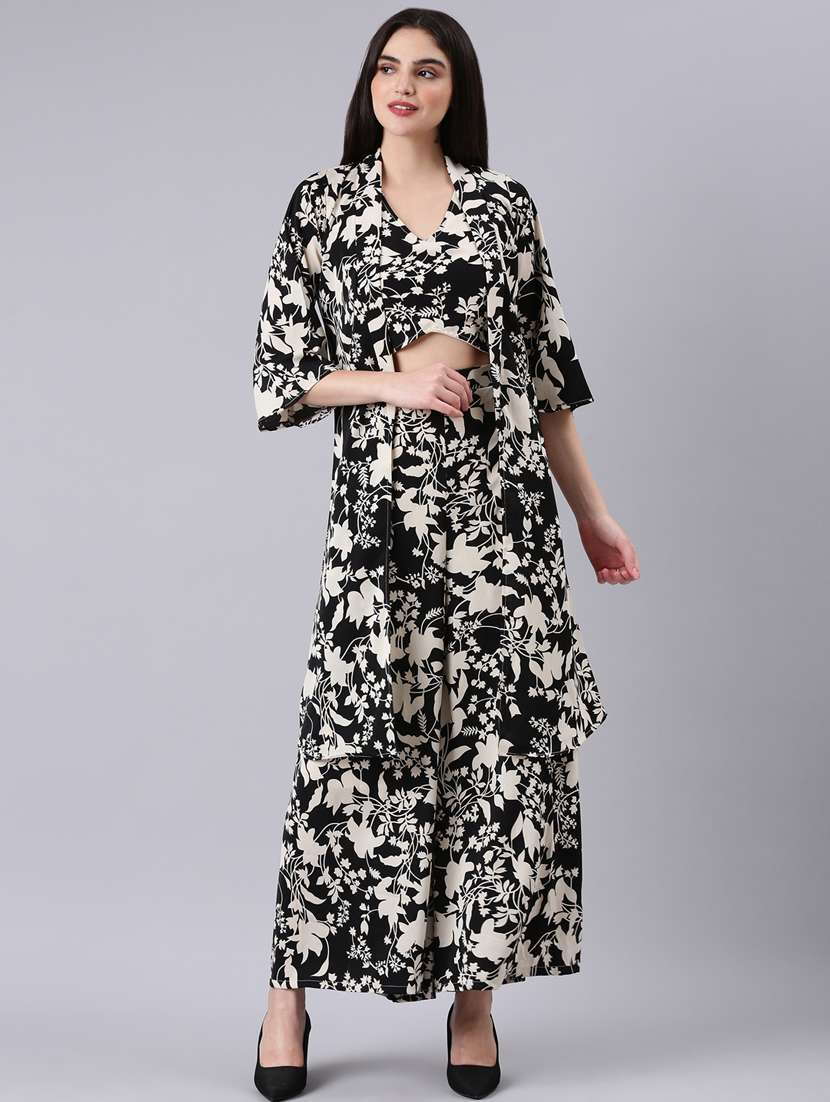 black floral top and palazzos co-ord set