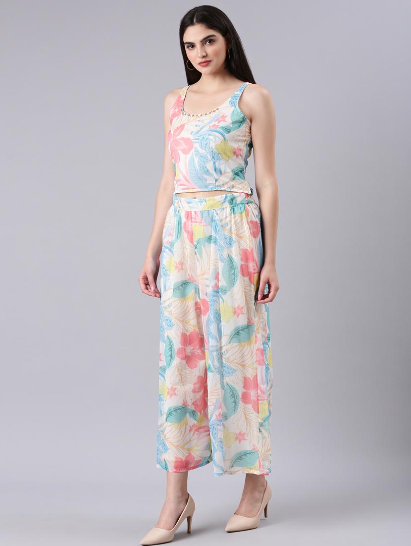 optic white tropical top and palazzos co-ord set - 20382970 - Standard Image - 1