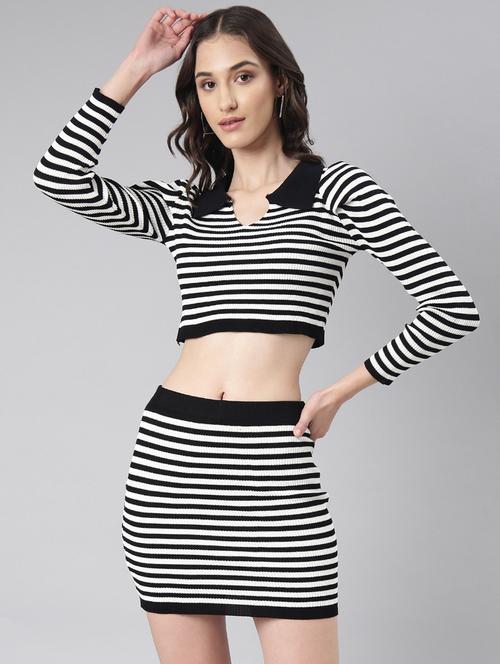 white stripes top and skirt co-ord set - 20382974 -  Standard Image - 0