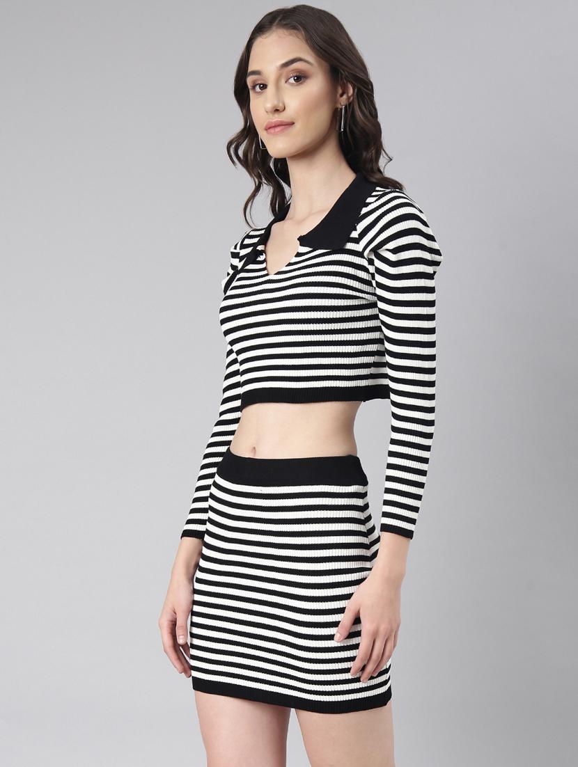 white stripes top and skirt co-ord set - 20382974 -  Standard Image - 1