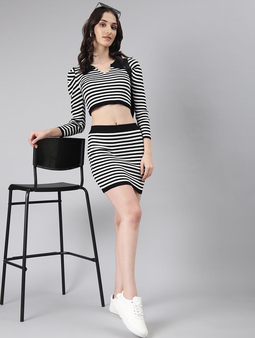 white stripes top and skirt co-ord set - 20382974 - Standard Image - 4