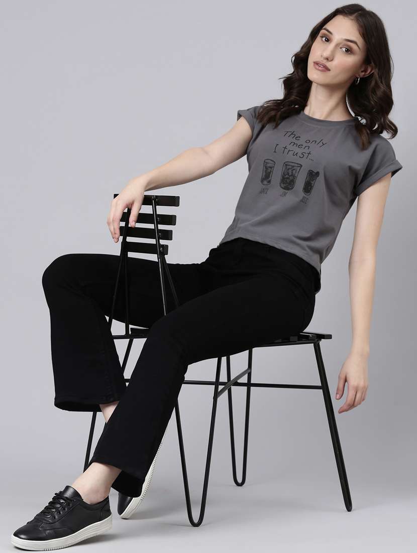 women's front print round neck t-shirt - 20382980 -  Standard Image - 4