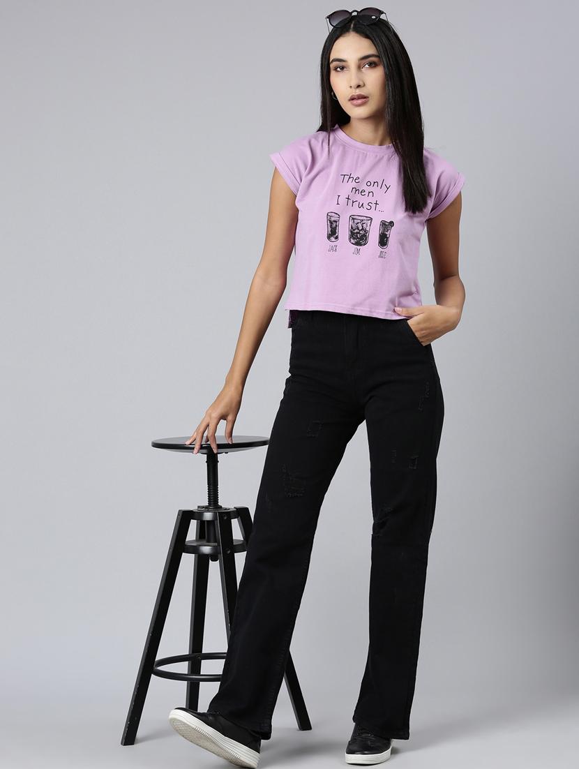 women's front print round neck t-shirt - 20382983 - Standard Image - 4