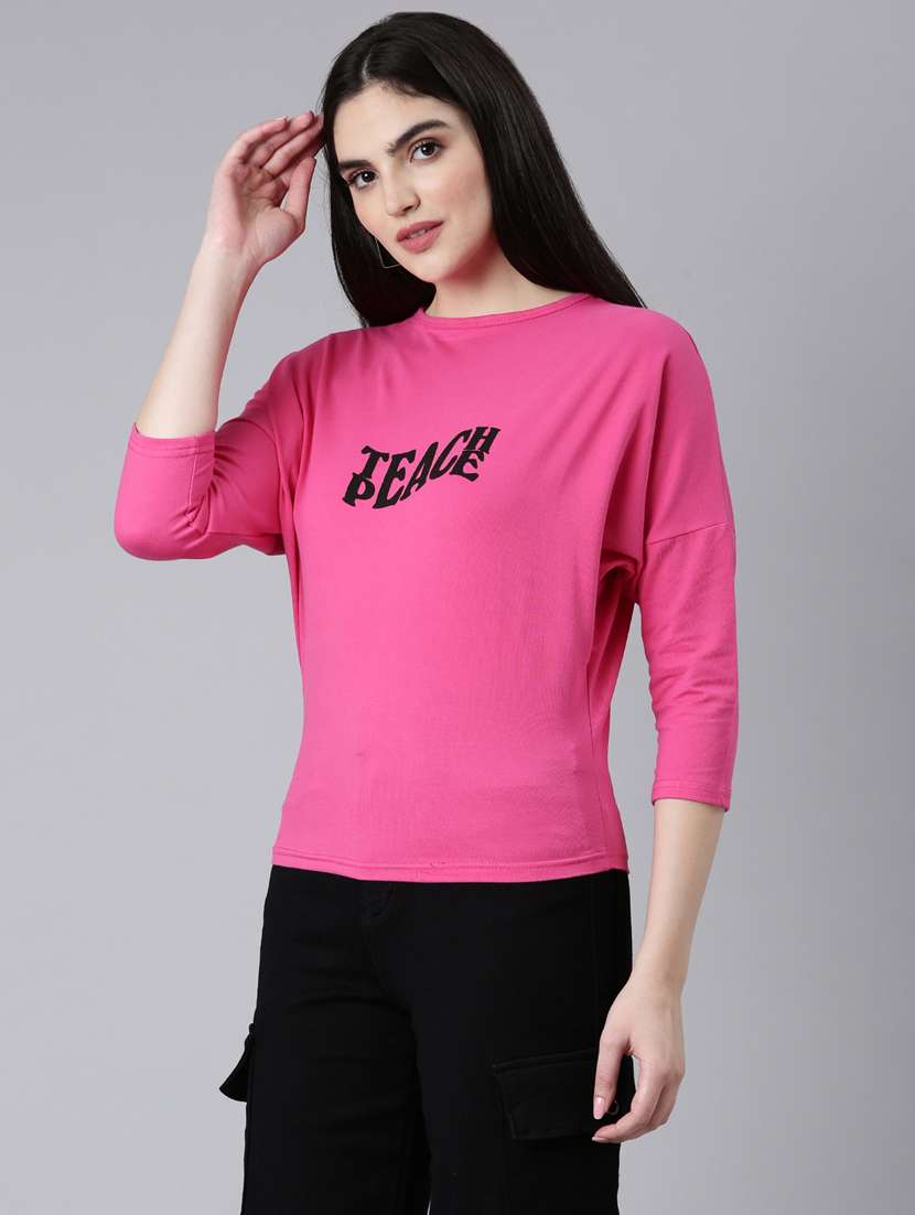 women's chest print round neck t-shirt - 20382985 -  Standard Image - 1