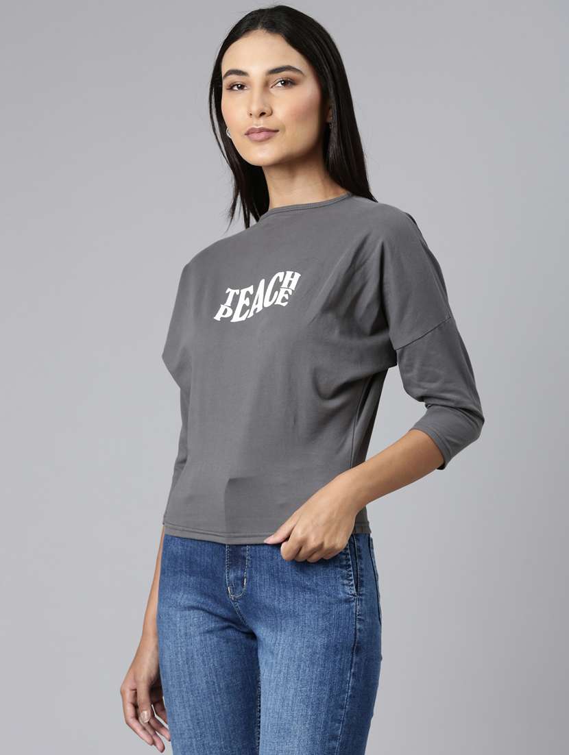 women's chest print crew neck t-shirt - 20382986 - Standard Image - 1