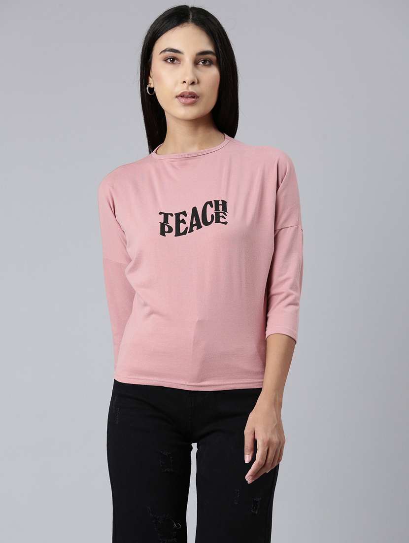 women's chest print round neck t-shirt