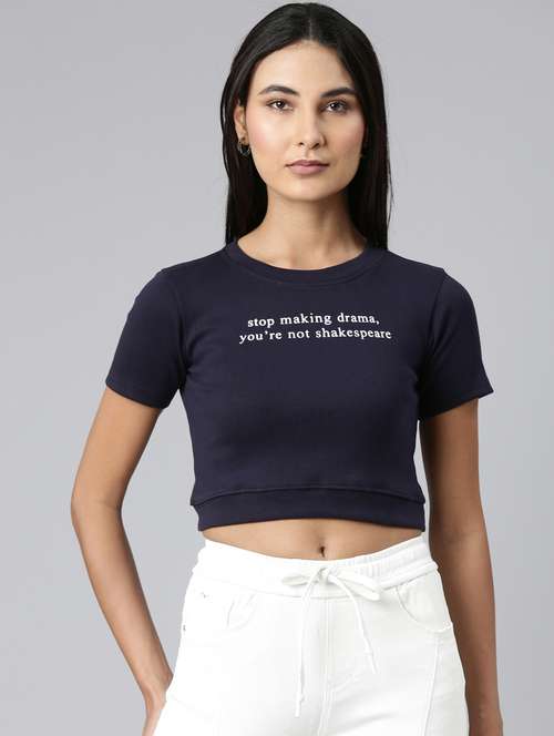 women's chest print round neck t-shirt - 20382989 -  Standard Image - 0
