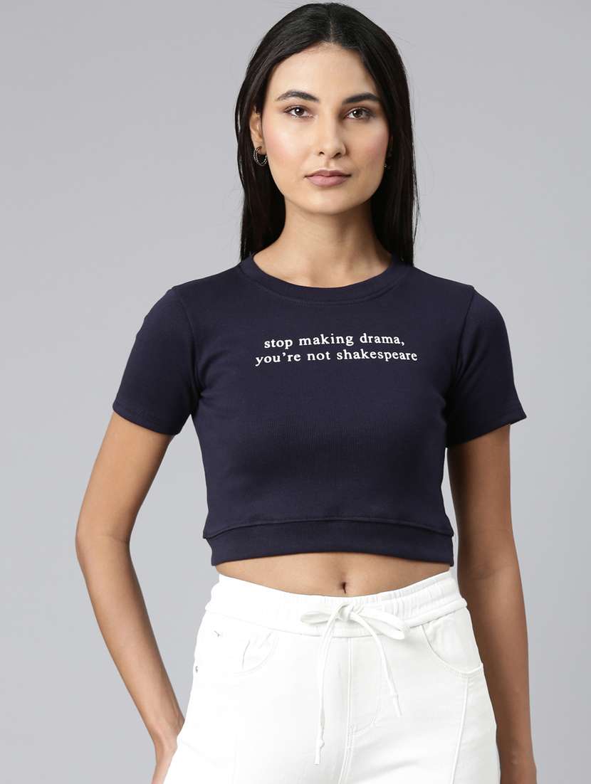 women's chest print round neck t-shirt - 20382989 -  Zoom Image - 0
