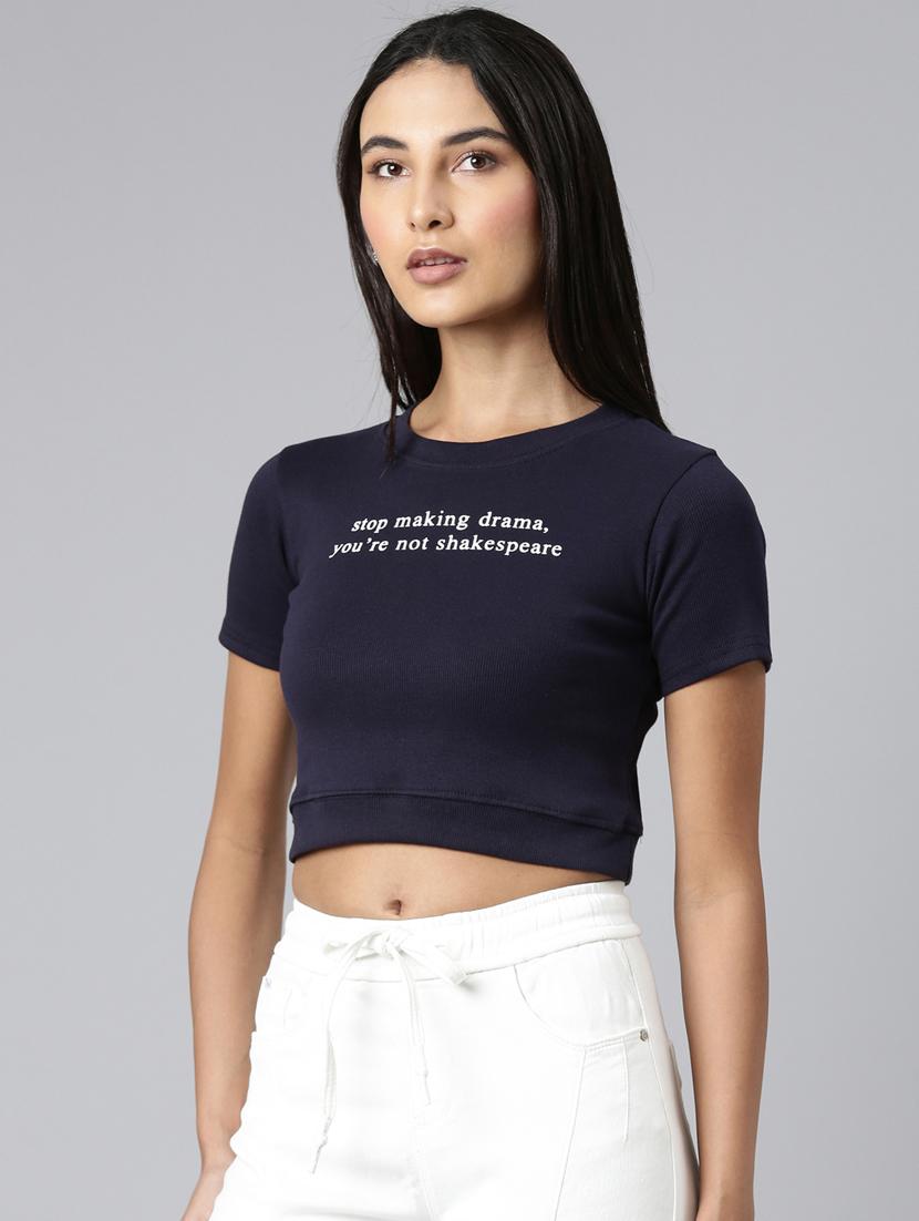 women's chest print round neck t-shirt - 20382989 -  Standard Image - 1