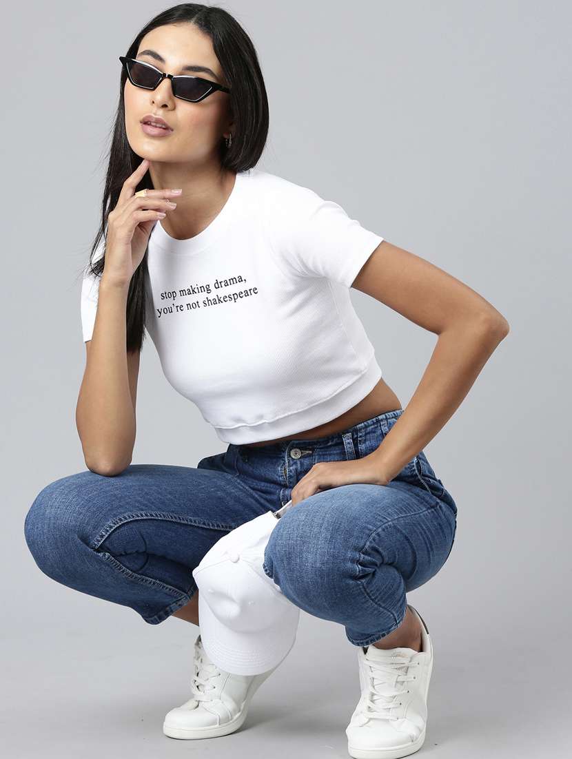 women's chest print crew neck t-shirt - 20382990 -  Standard Image - 4