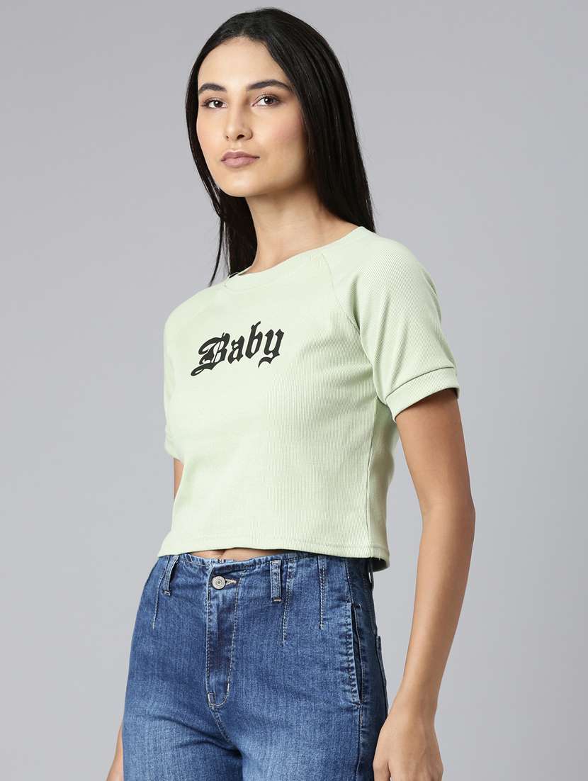 Women's Chest Print Round Neck T-shirt - 20382996 -  Standard Image - 1