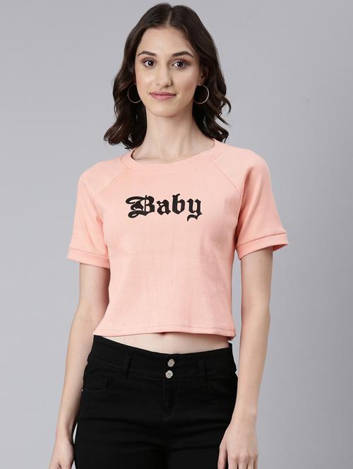 women's chest print round neck t-shirt - 20382997 - Standard Image - 0