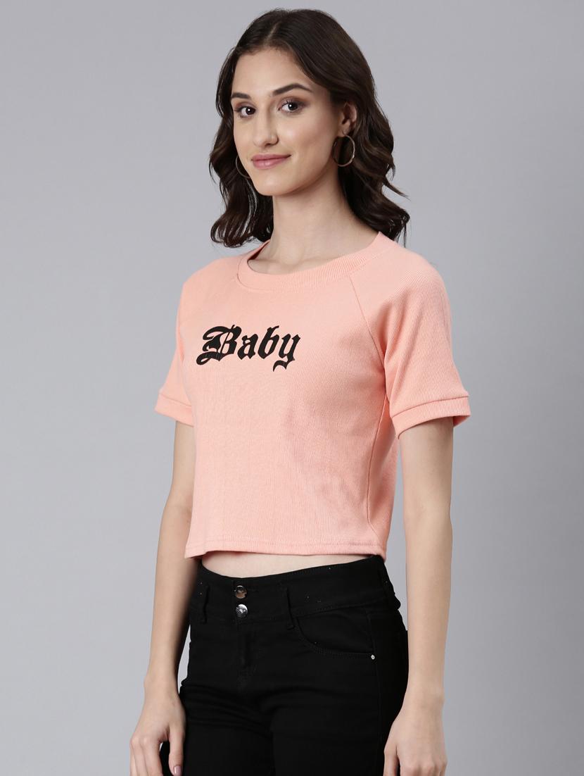 women's chest print round neck t-shirt - 20382997 - Standard Image - 1