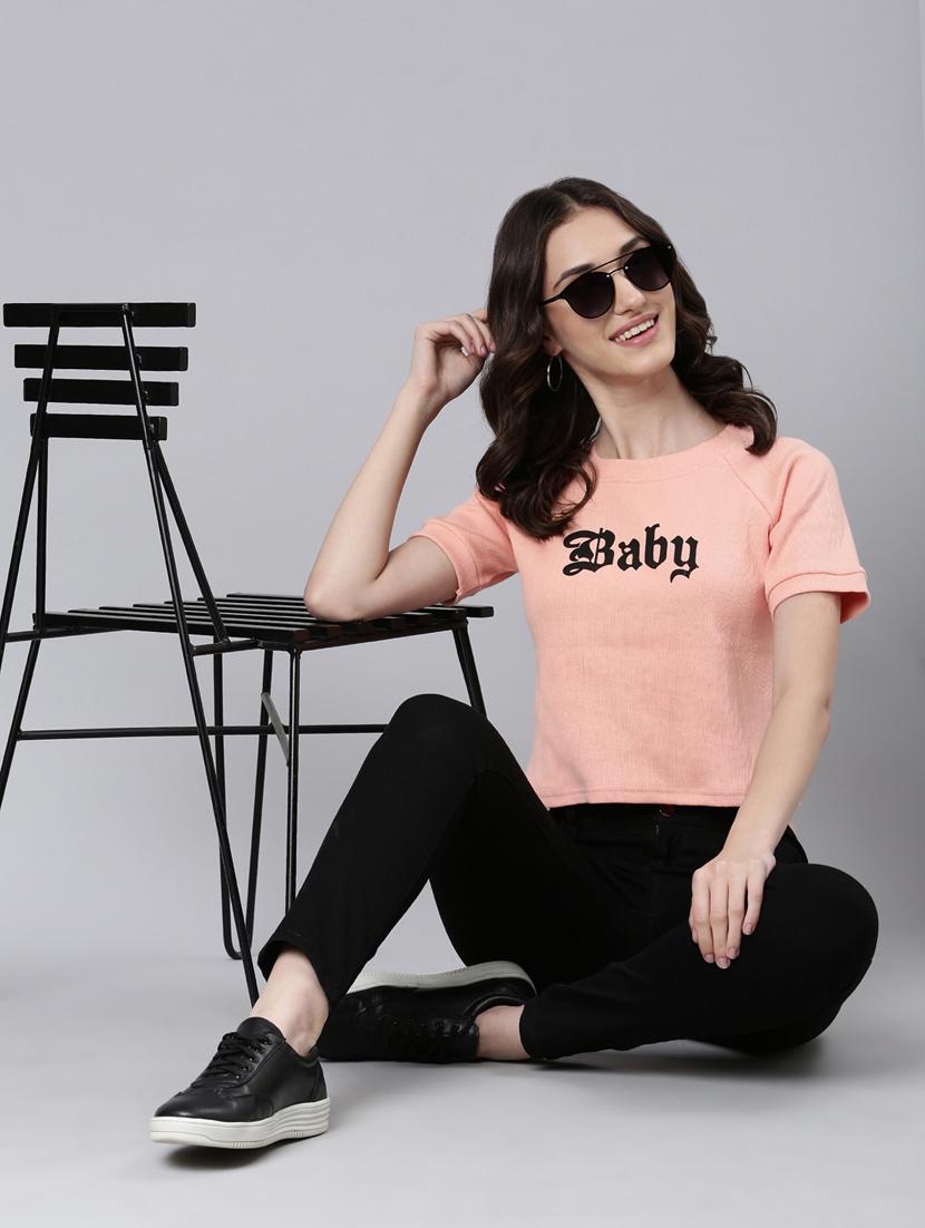 women's chest print round neck t-shirt - 20382997 - Standard Image - 4