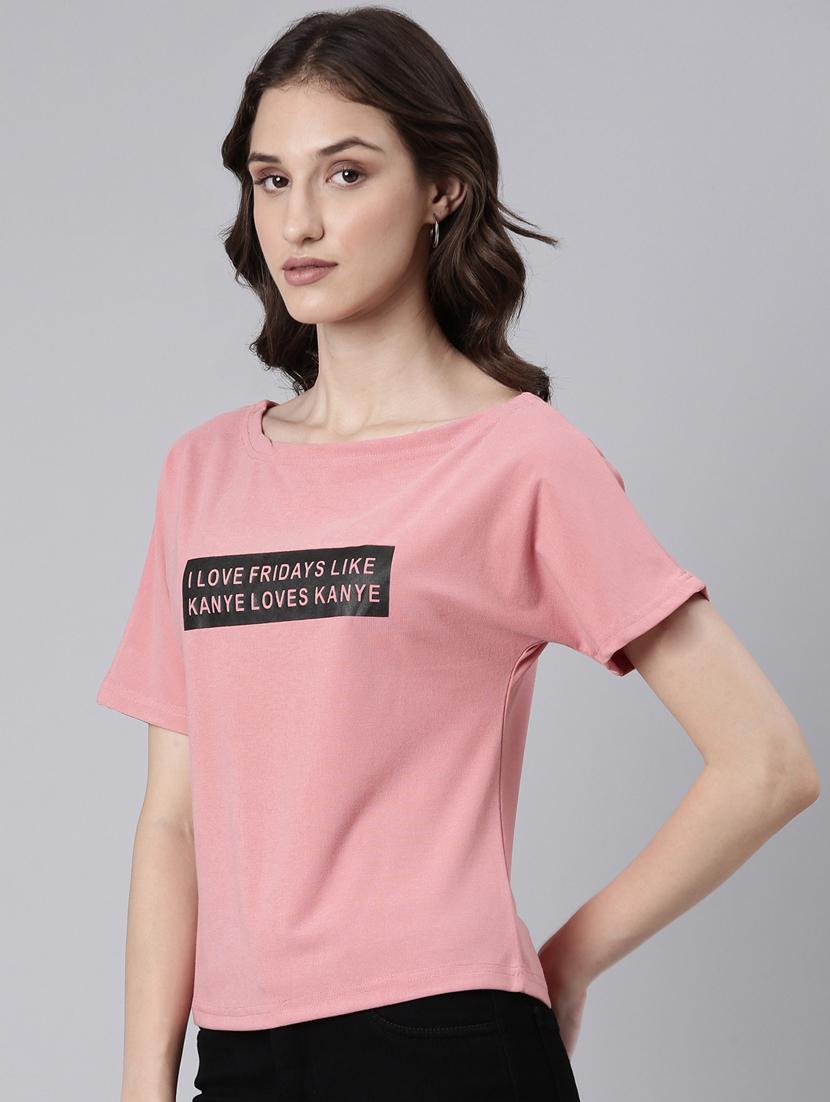 women's chest print boat neck t-shirt - 20382999 -  Standard Image - 1