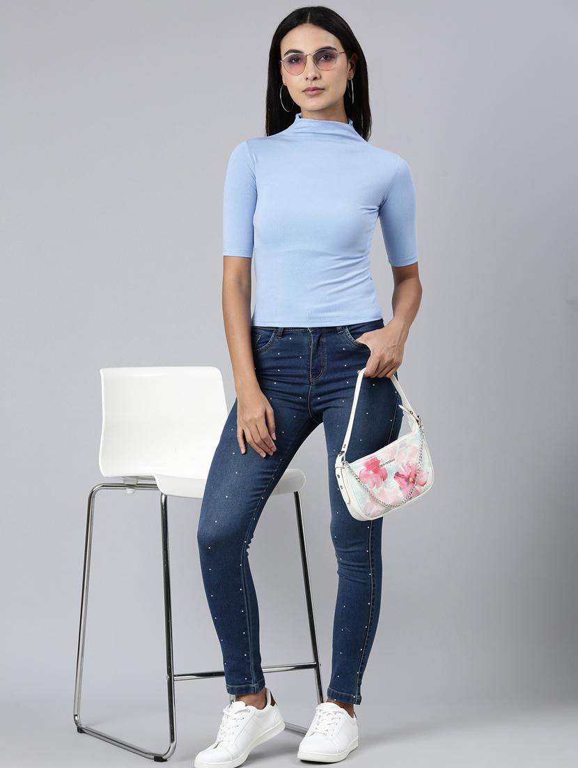 women's plain high neck t-shirt - 20383002 - Standard Image - 4