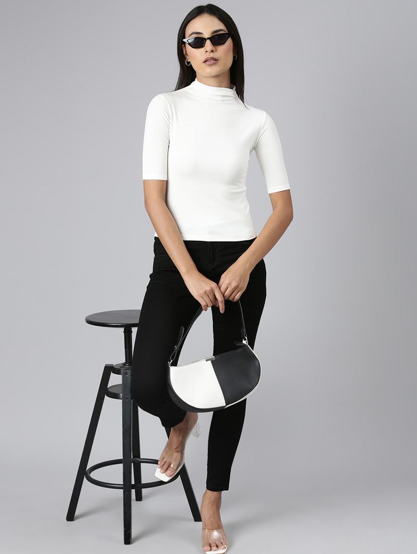 women's plain mock neck t-shirt - 20383003 - Standard Image - 4