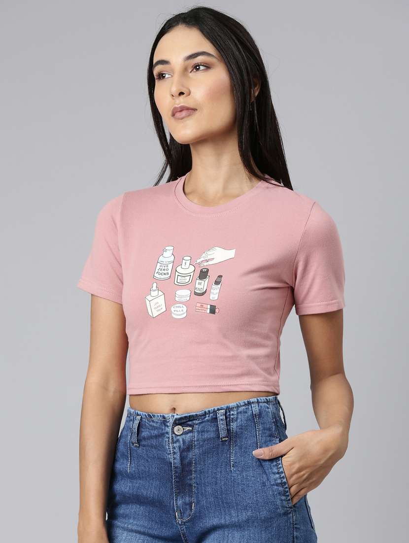 women's chest print round neck t-shirt - 20383011 -  Standard Image - 1