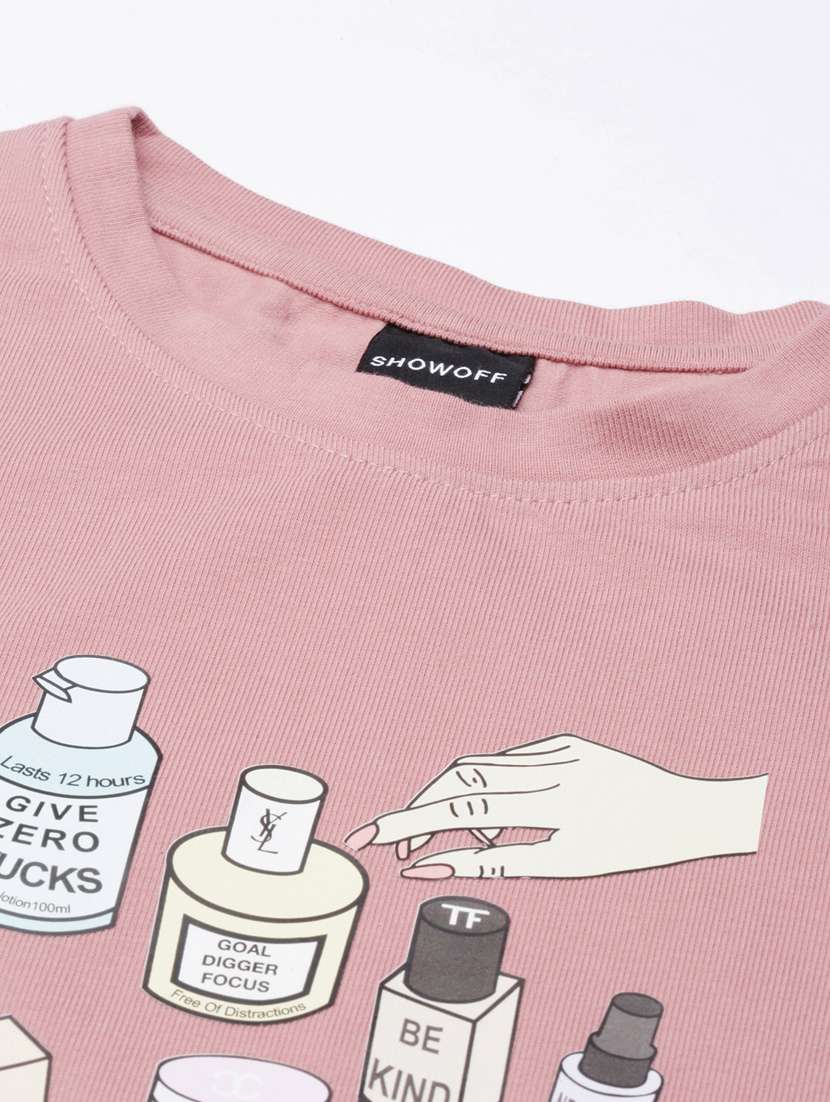 women's chest print round neck t-shirt - 20383011 -  Standard Image - 6