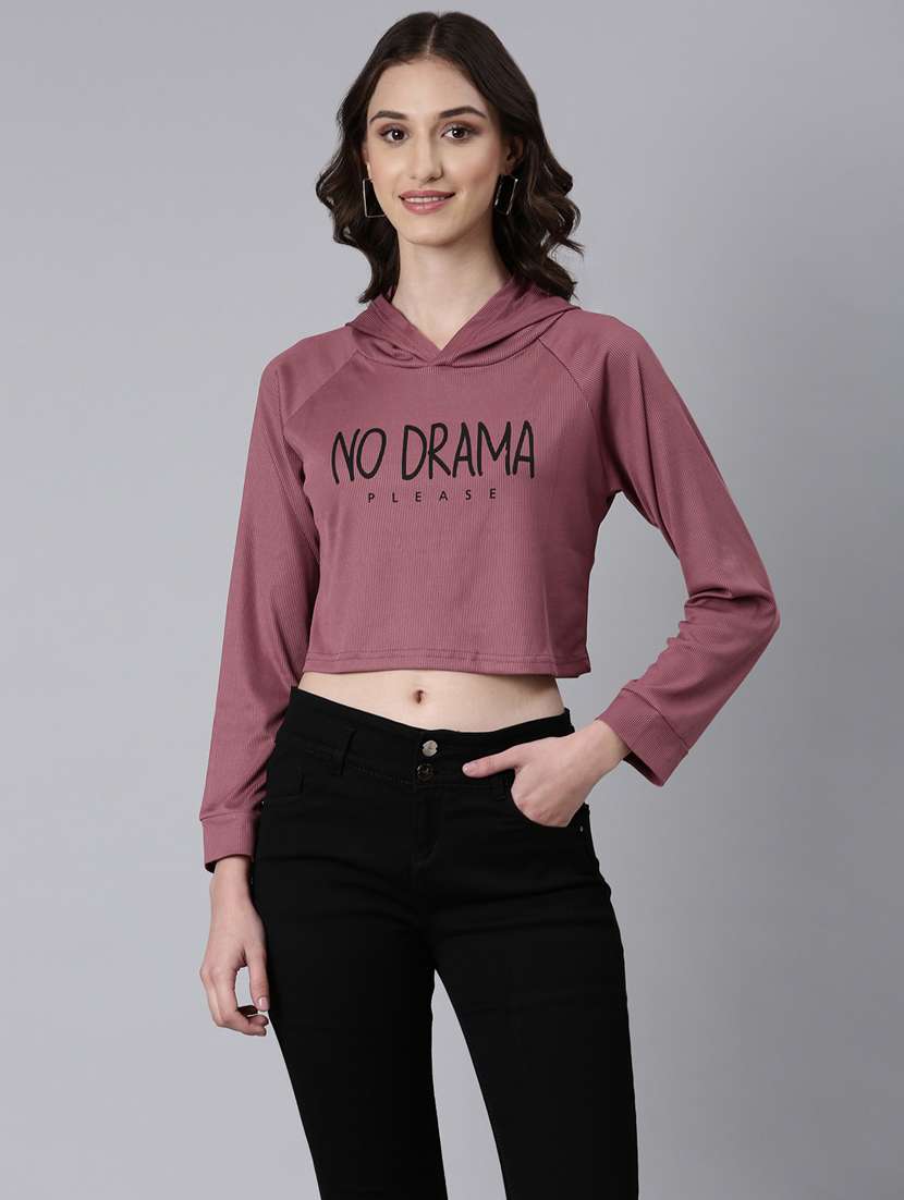 women's chest print hooded t-shirt