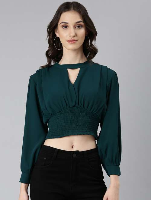 green solid blouson top - 20383020 -  Standard Image - 0