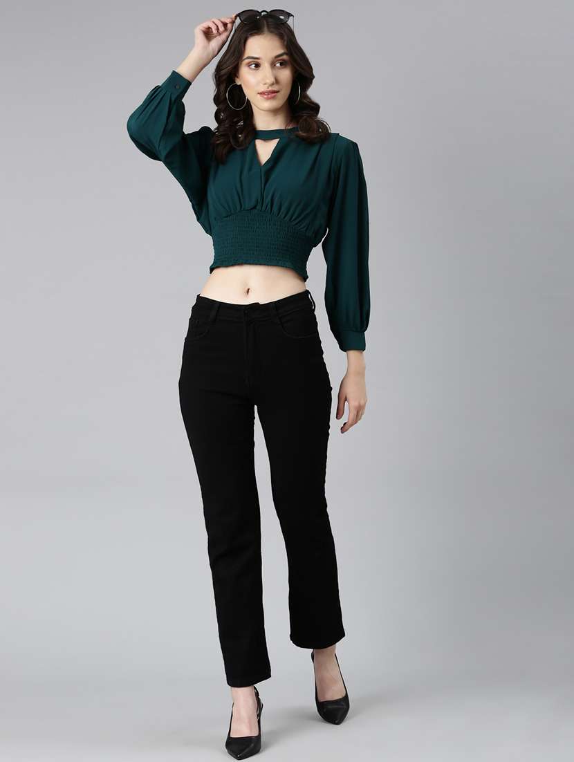 green solid blouson top - 20383020 - Standard Image - 4