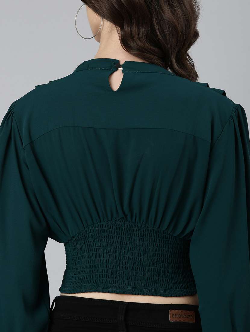 green solid blouson top - 20383020 - Standard Image - 6
