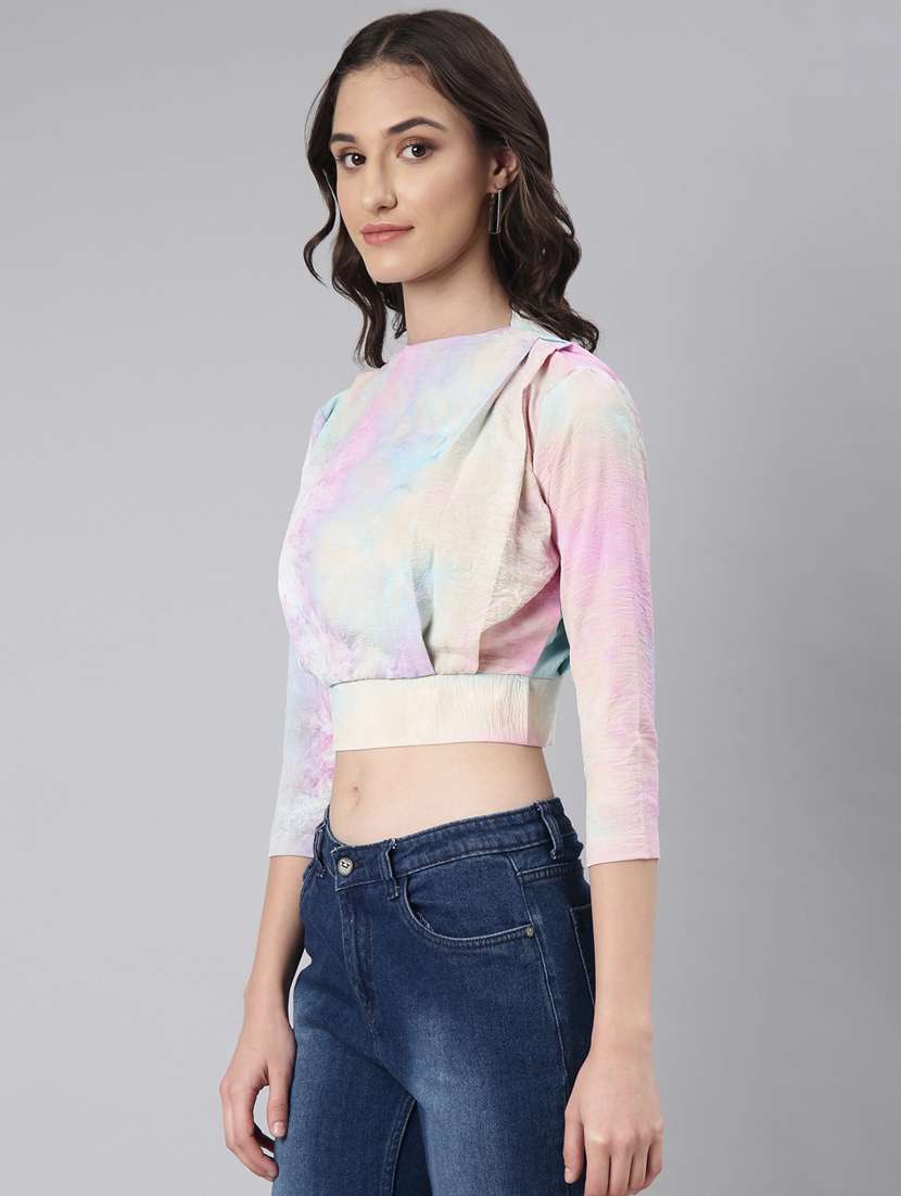 women multi color crepe blouson top - 20383022 -  Standard Image - 1