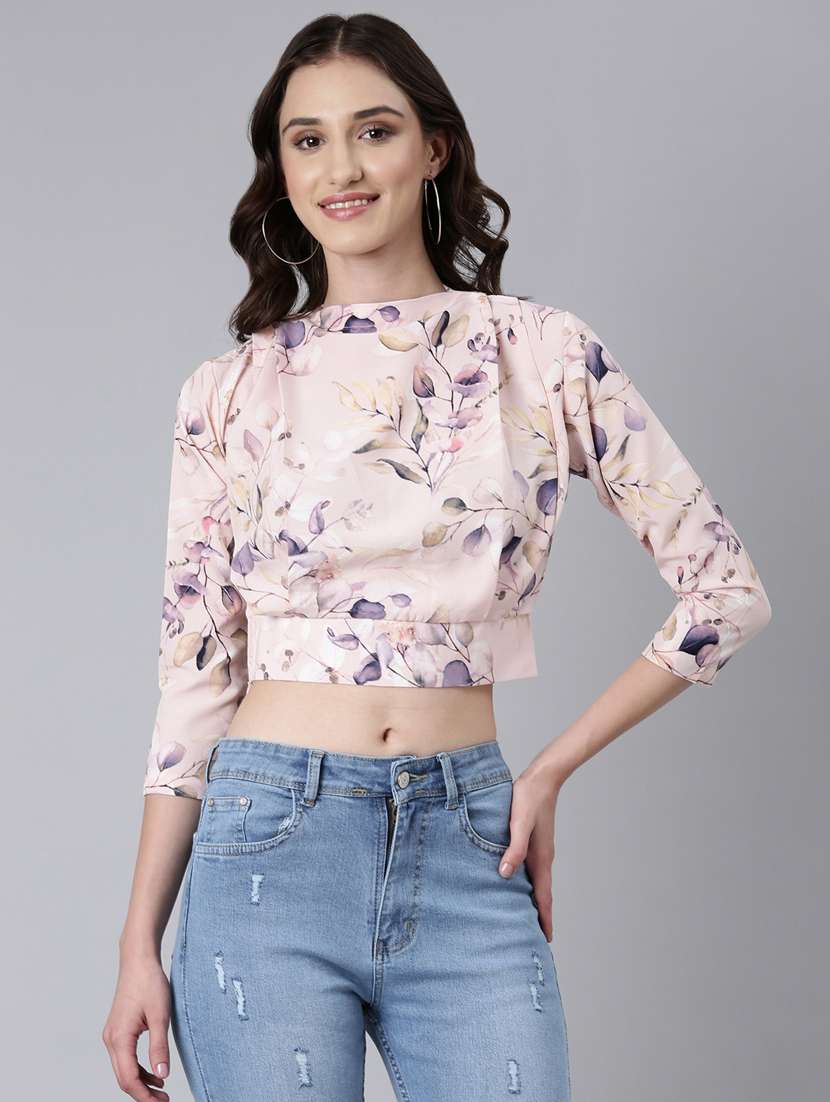 pink floral printed blouson top