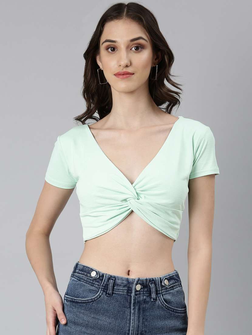 women sea green cotton blouson top