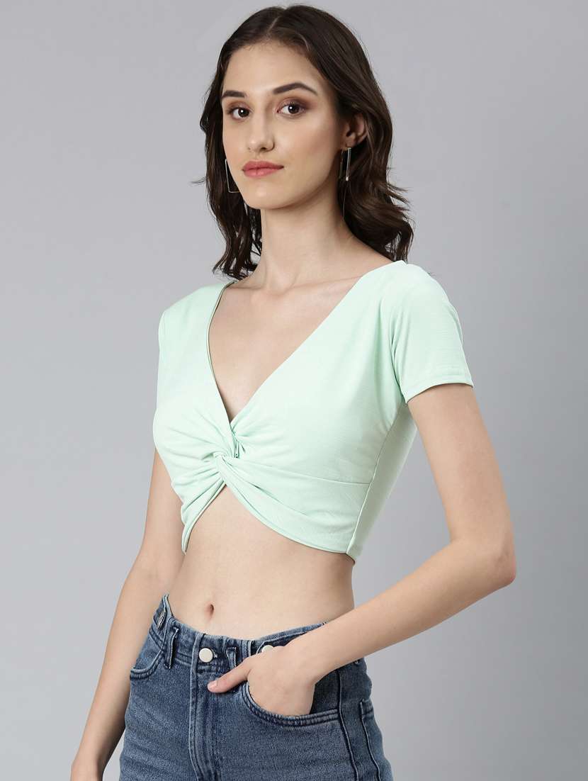 women sea green cotton blouson top - 20383027 -  Standard Image - 1