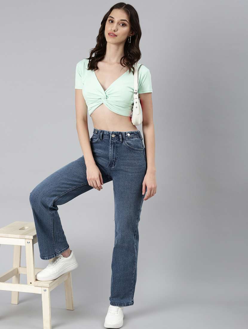 women sea green cotton blouson top - 20383027 -  Standard Image - 4