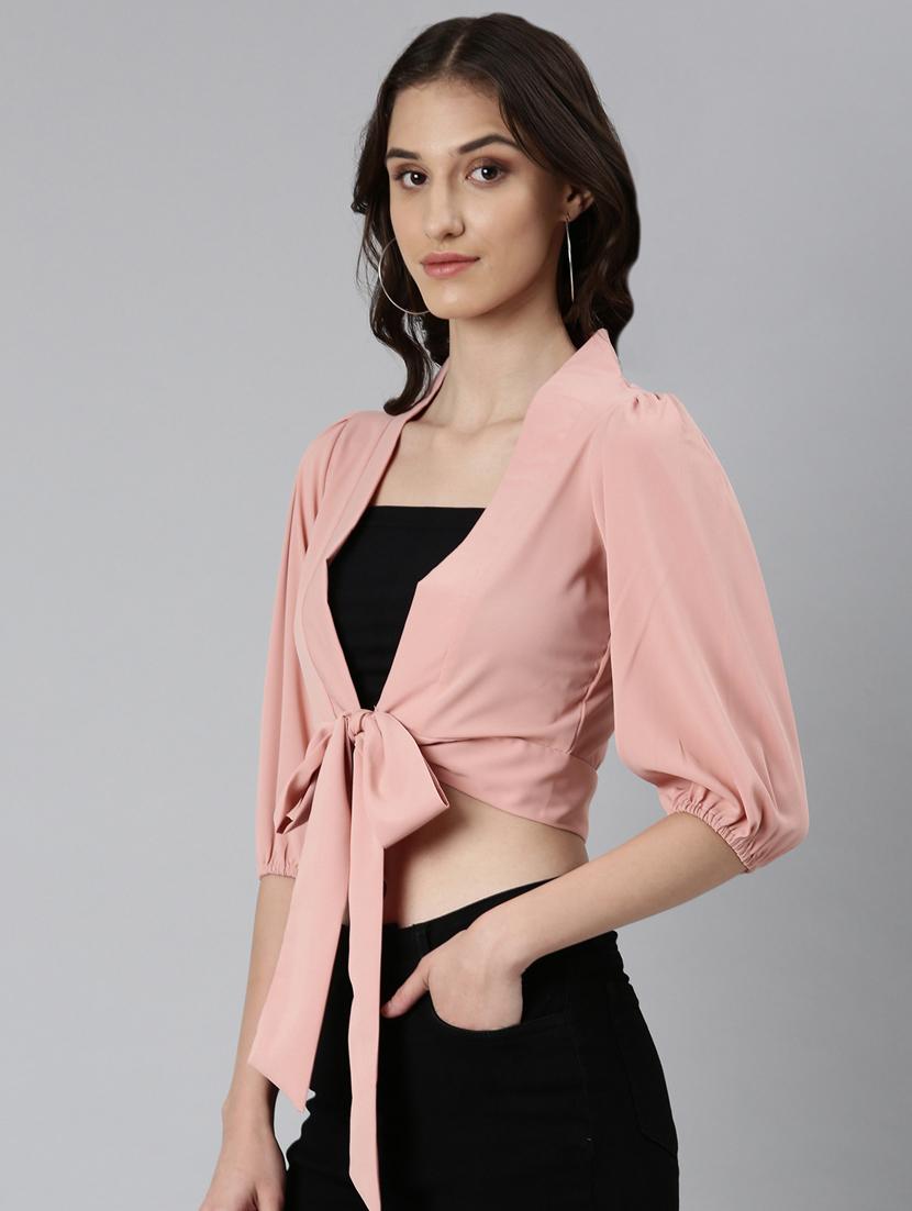 pink crepe wrap top - 20383030 - Standard Image - 1