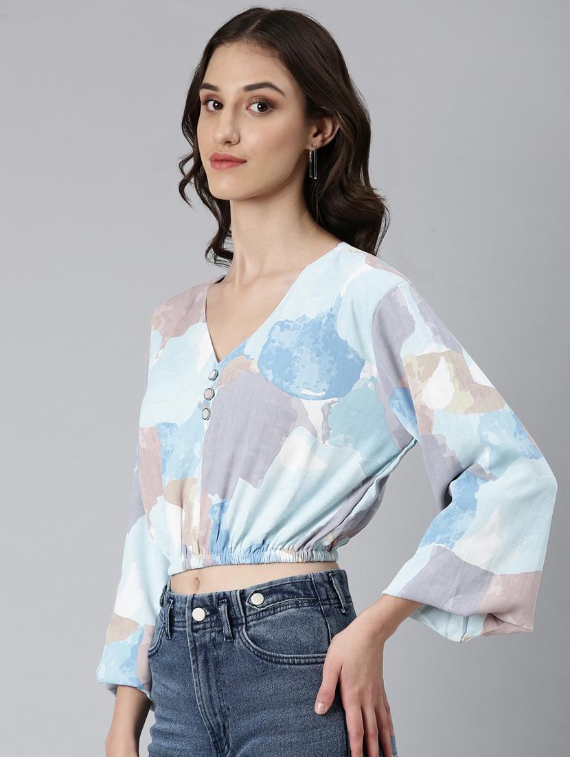 women multi color printed crepe blouson top - 20383037 - Standard Image - 1