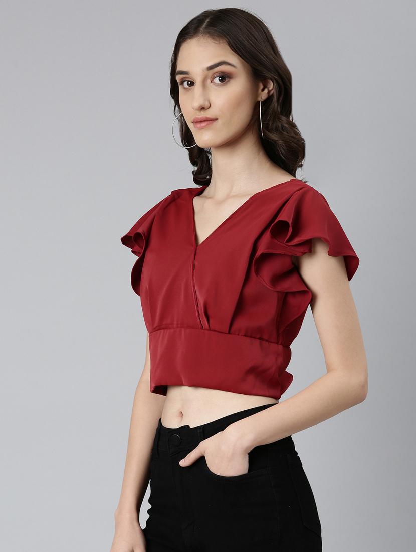 maroon solid open back & tie top - 20383045 - Standard Image - 1