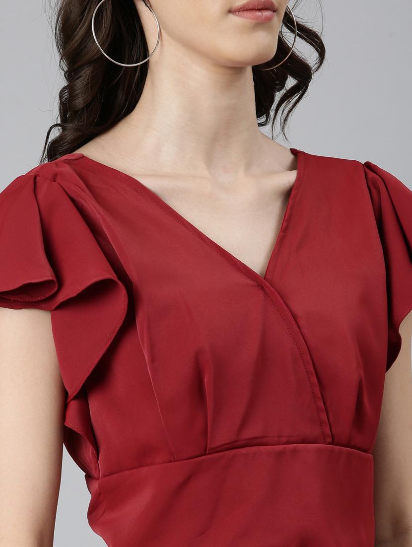 maroon solid open back & tie top - 20383045 - Standard Image - 4