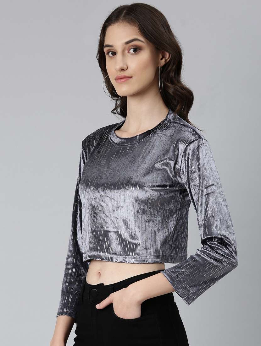 grey solid crop top - 20383047 -  Standard Image - 1