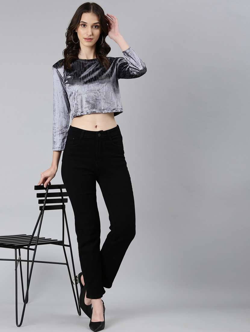 grey solid crop top - 20383047 -  Standard Image - 4