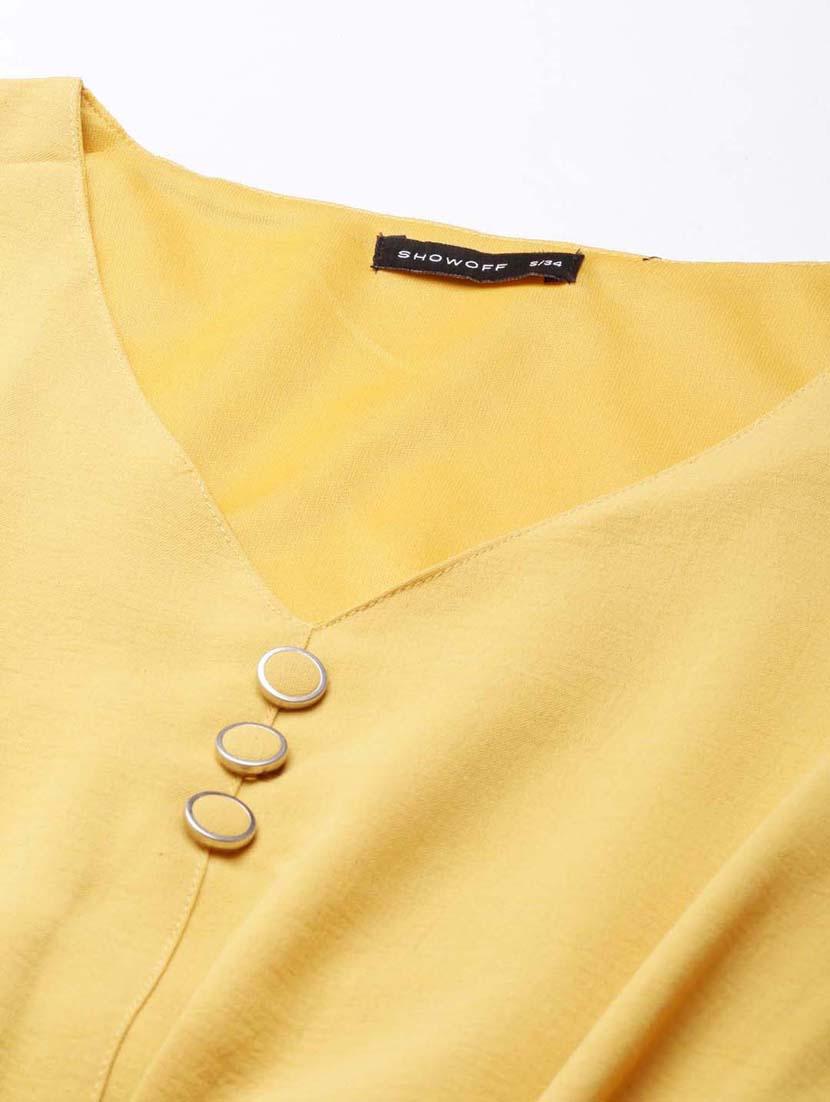 yellow solid v neck crop top - 20383049 - Standard Image - 6