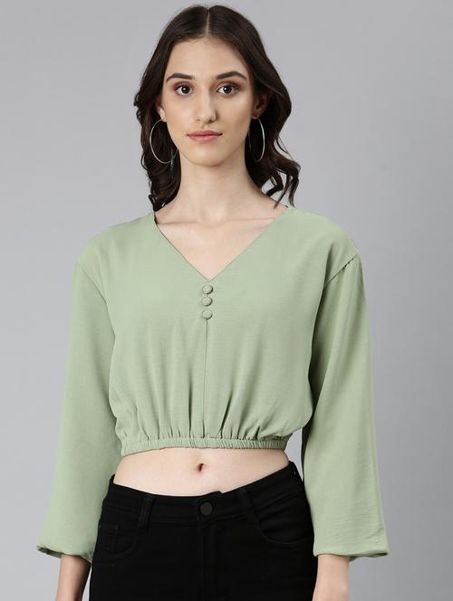 green solid blouson top - 20383050 -  Standard Image - 0