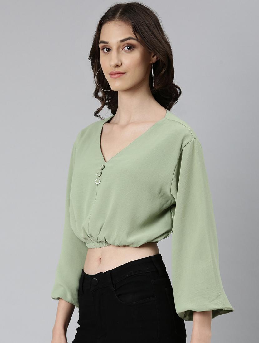 green solid blouson top - 20383050 -  Standard Image - 1