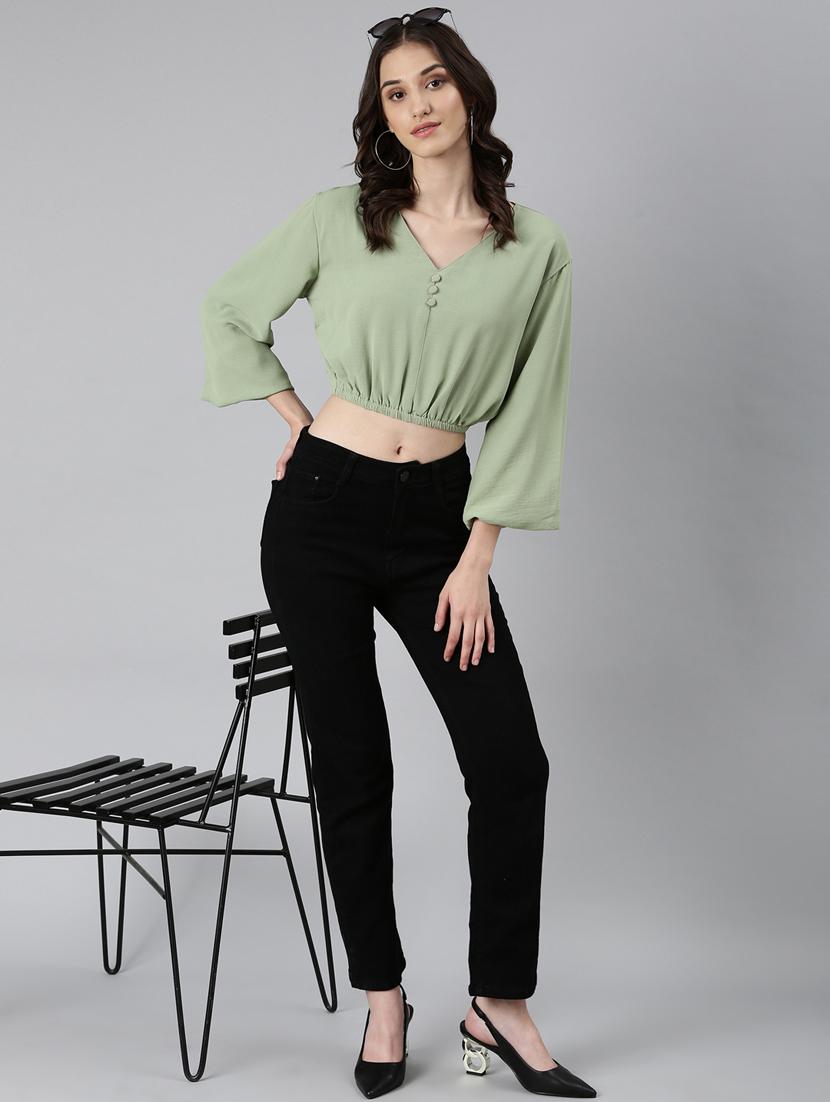 green solid blouson top - 20383050 - Standard Image - 4