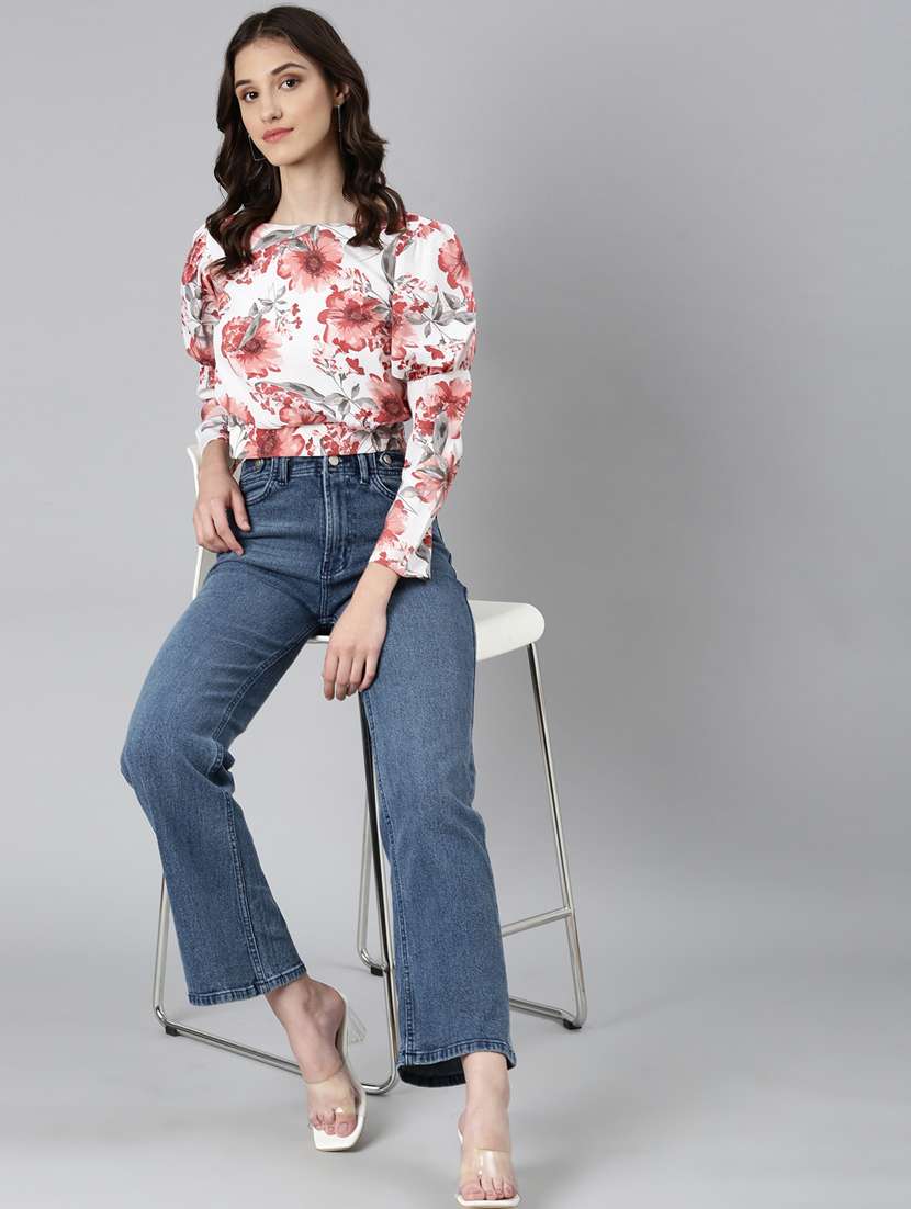 women multi color printed crepe blouson top with juliet sleeve - 20383053 -  Standard Image - 4
