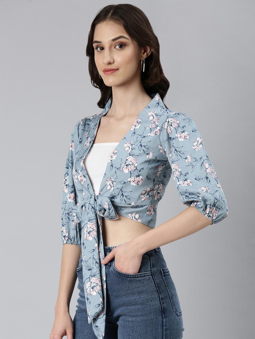women multi color printed crepe wrap top - 20383061 - Standard Image - 1